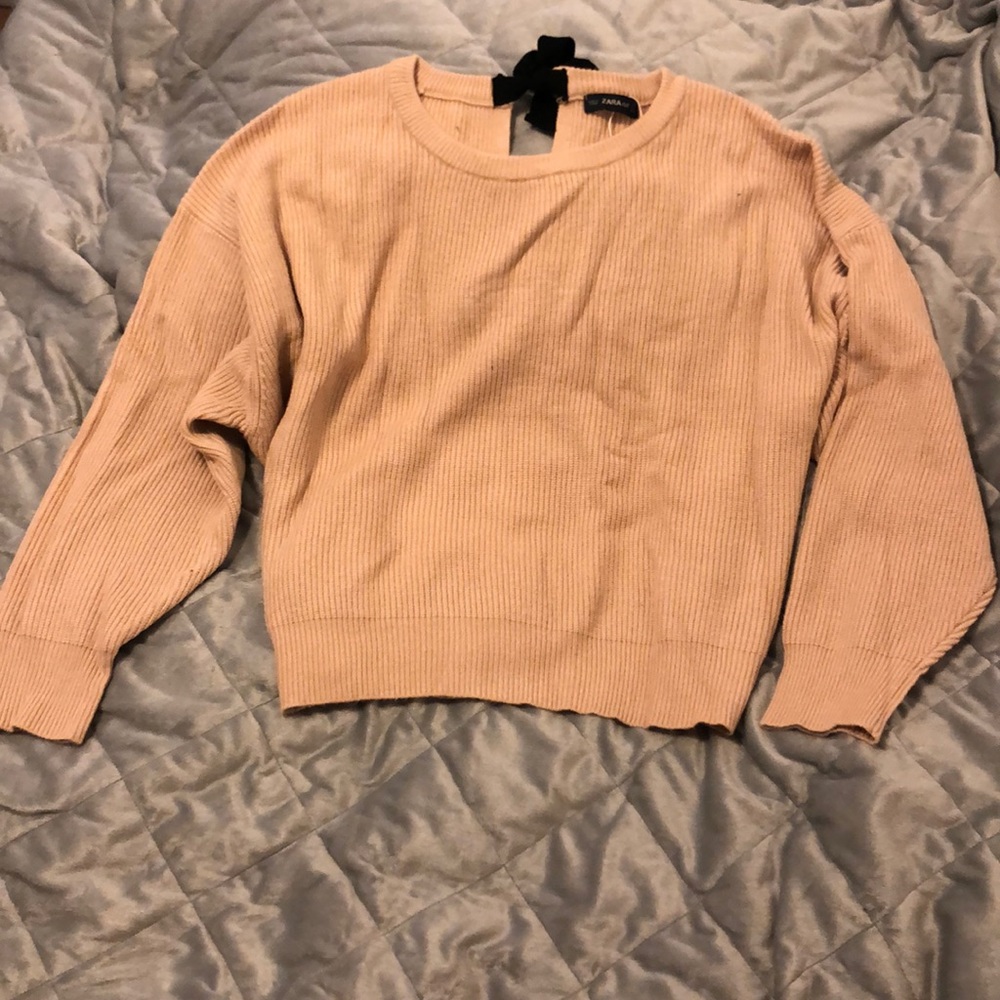 Zara Beige Sweater with a Bow in the Back
